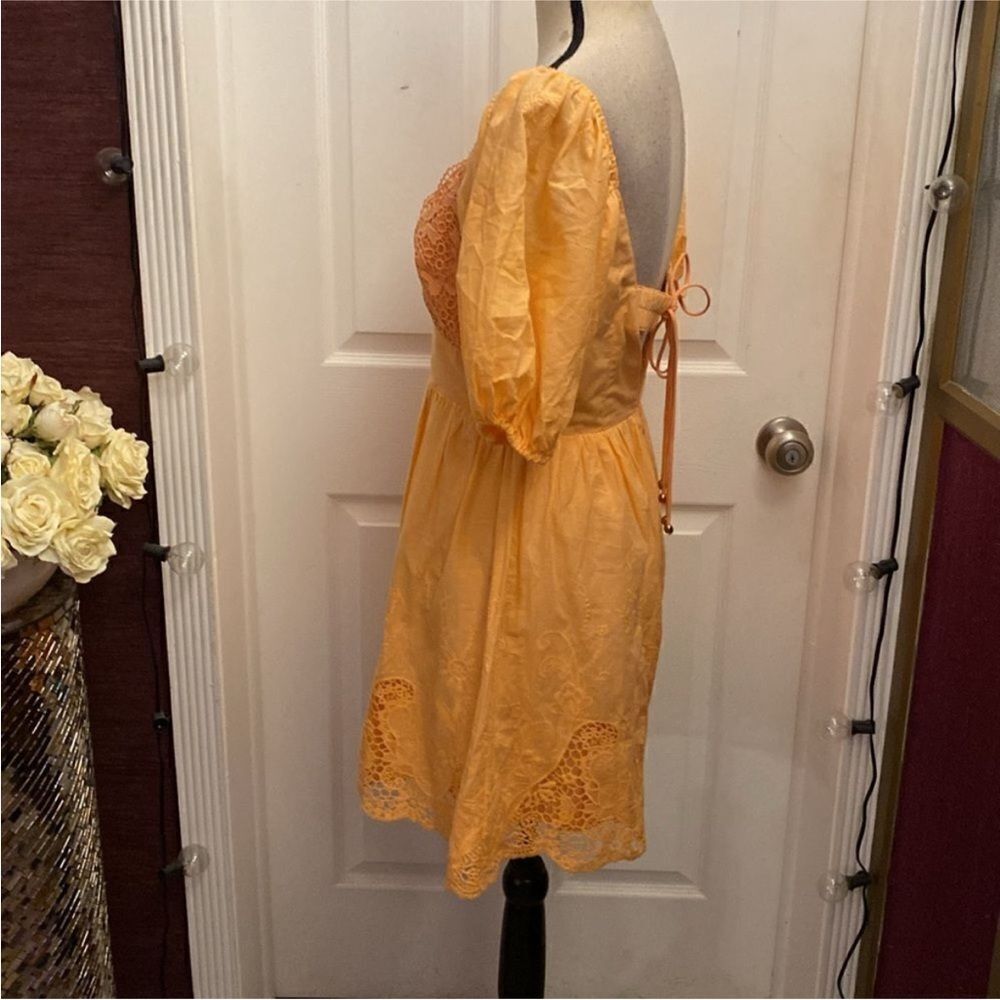 Indian 100% cotton Elegant Orange Lace Trim Dress, M - Picture 10 of 14